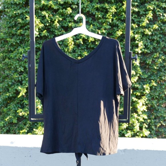 Isaac Liev BLACK Short Sleeve Front-Tie Knot Top M - Picture 11 of 13